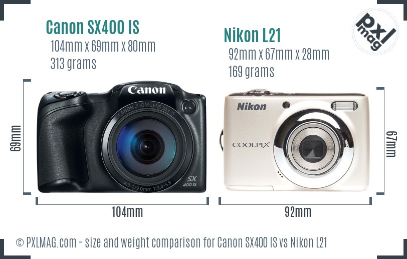 Canon SX400 IS vs Nikon L21 size comparison