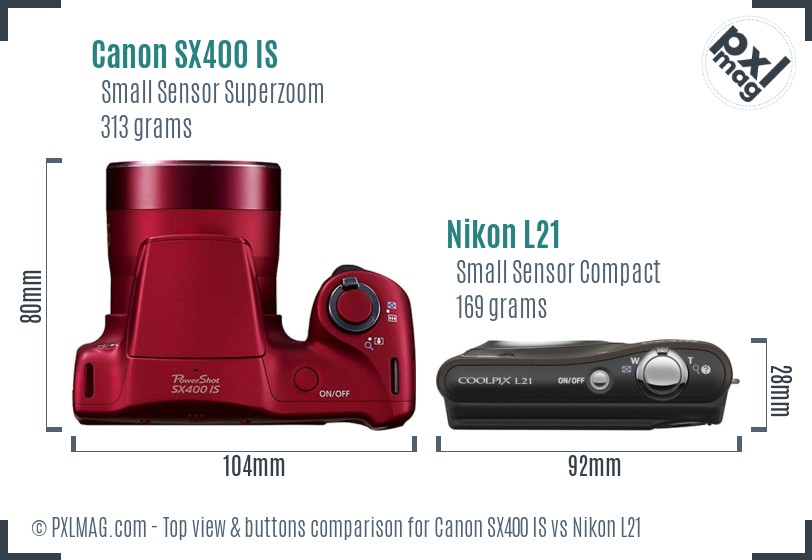Canon SX400 IS vs Nikon L21 top view buttons comparison