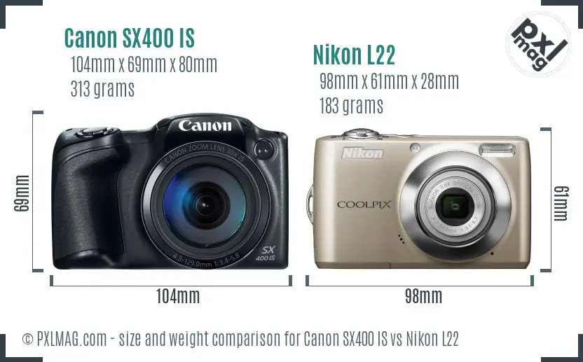 Canon SX400 IS vs Nikon L22 size comparison