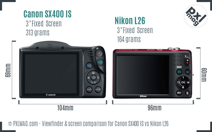 Canon SX400 IS vs Nikon L26 Screen and Viewfinder comparison