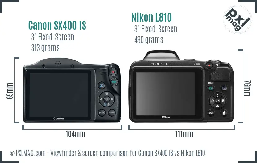 Canon SX400 IS vs Nikon L810 Screen and Viewfinder comparison