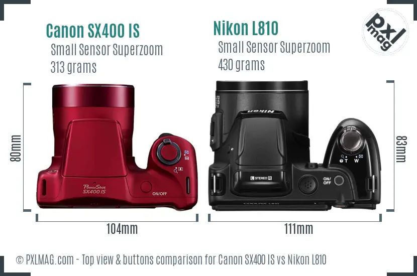 Canon SX400 IS vs Nikon L810 top view buttons comparison