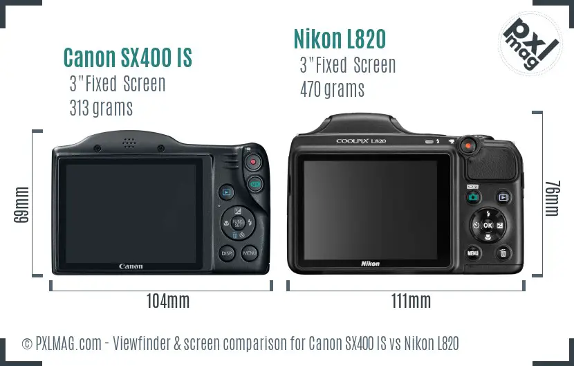 Canon SX400 IS vs Nikon L820 Screen and Viewfinder comparison
