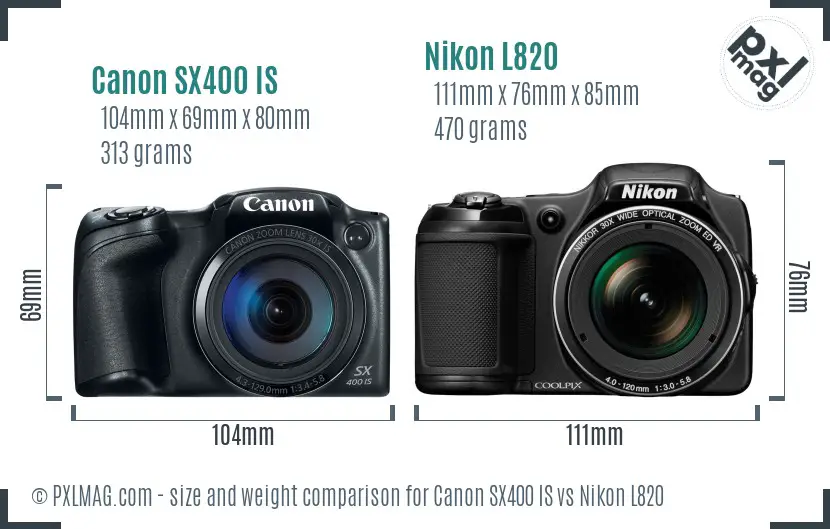Canon SX400 IS vs Nikon L820 size comparison
