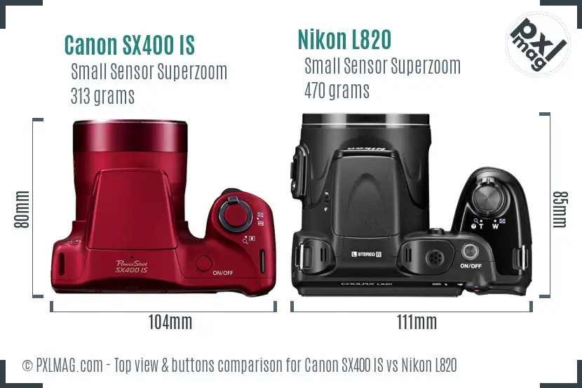 Canon SX400 IS vs Nikon L820 top view buttons comparison