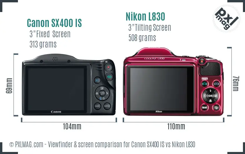 Canon SX400 IS vs Nikon L830 Screen and Viewfinder comparison