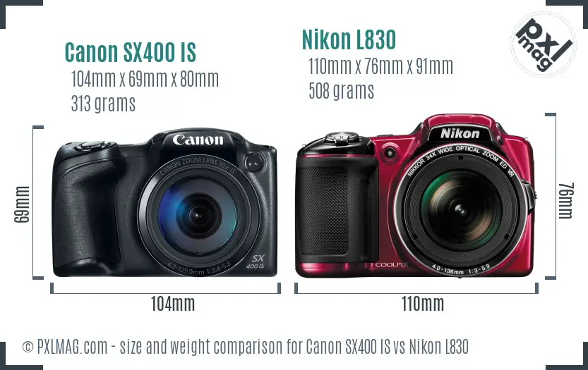 Canon SX400 IS vs Nikon L830 size comparison