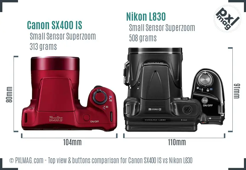 Canon SX400 IS vs Nikon L830 top view buttons comparison