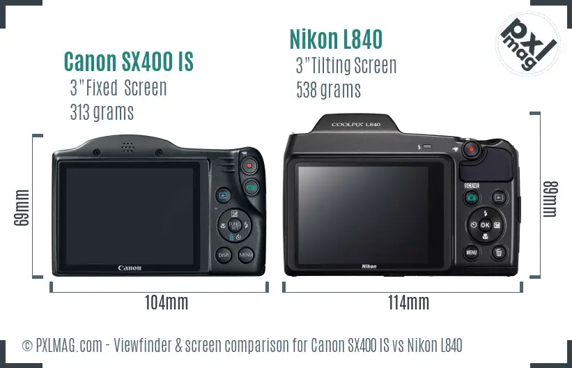 Canon SX400 IS vs Nikon L840 Screen and Viewfinder comparison