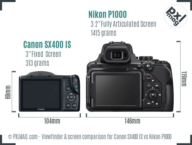 Canon SX400 IS vs Nikon P1000 Screen and Viewfinder comparison