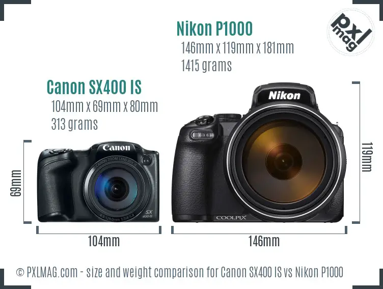 Canon SX400 IS vs Nikon P1000 size comparison