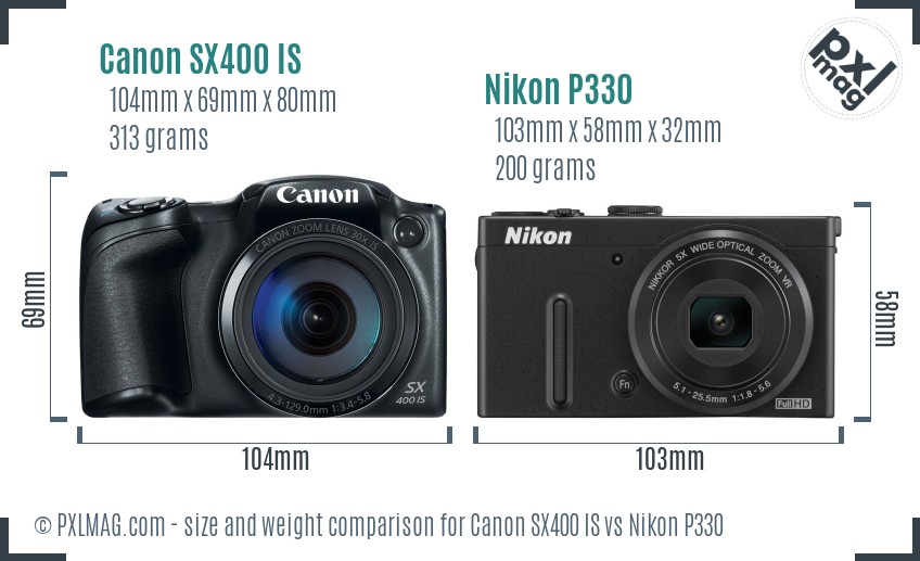 Canon SX400 IS vs Nikon P330 size comparison Canon SX400 IS vs Nikon P330 size comparison