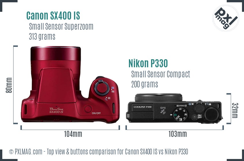 Canon SX400 IS vs Nikon P330 top view buttons comparison