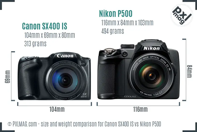 Canon SX400 IS vs Nikon P500 size comparison