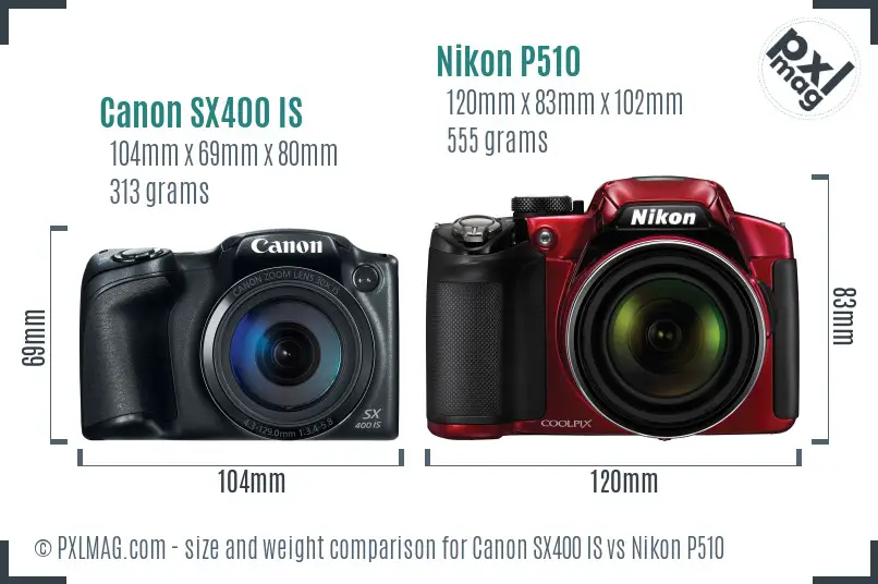 Canon SX400 IS vs Nikon P510 size comparison