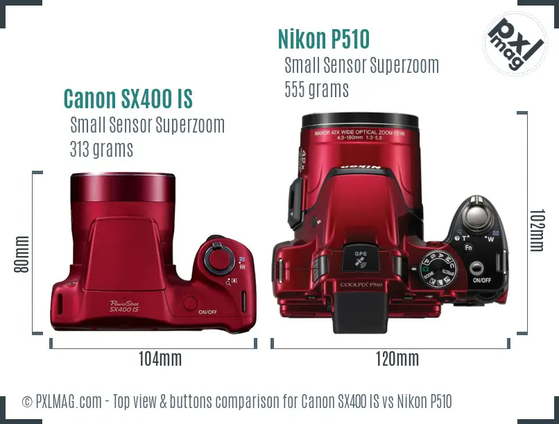 Canon SX400 IS vs Nikon P510 top view buttons comparison