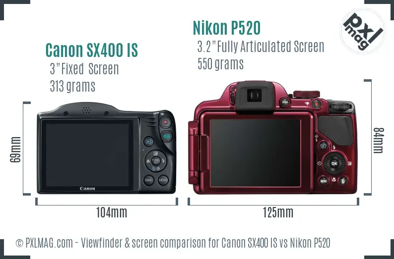 Canon SX400 IS vs Nikon P520 Screen and Viewfinder comparison