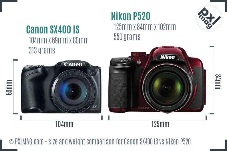 Canon SX400 IS vs Nikon P520 size comparison