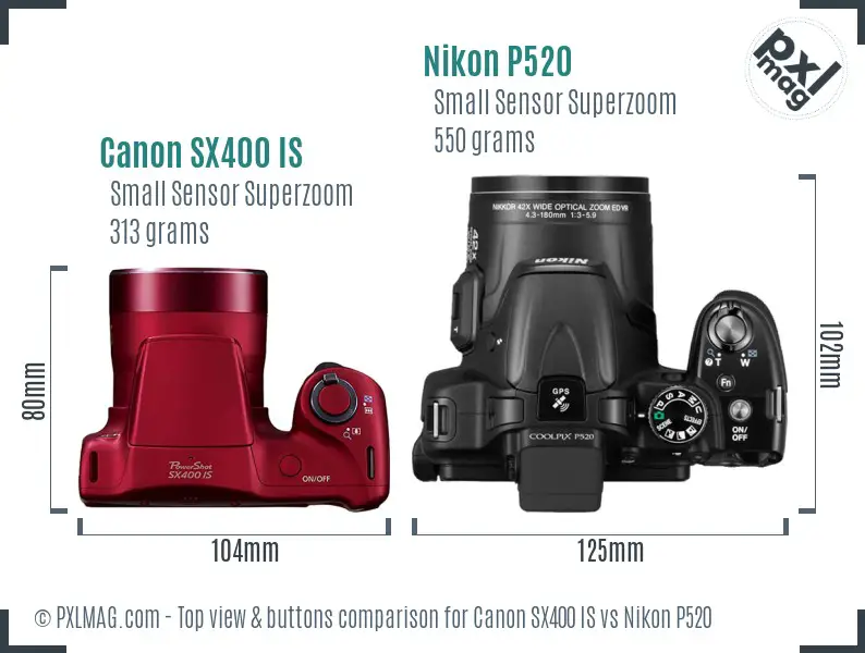 Canon SX400 IS vs Nikon P520 top view buttons comparison