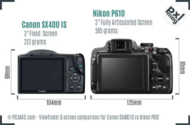 Canon SX400 IS vs Nikon P610 Screen and Viewfinder comparison