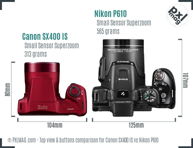 Canon SX400 IS vs Nikon P610 top view buttons comparison