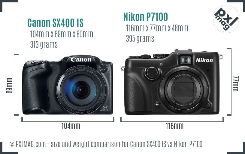 Canon SX400 IS vs Nikon P7100 size comparison Canon SX400 IS vs Nikon P7100 size comparison