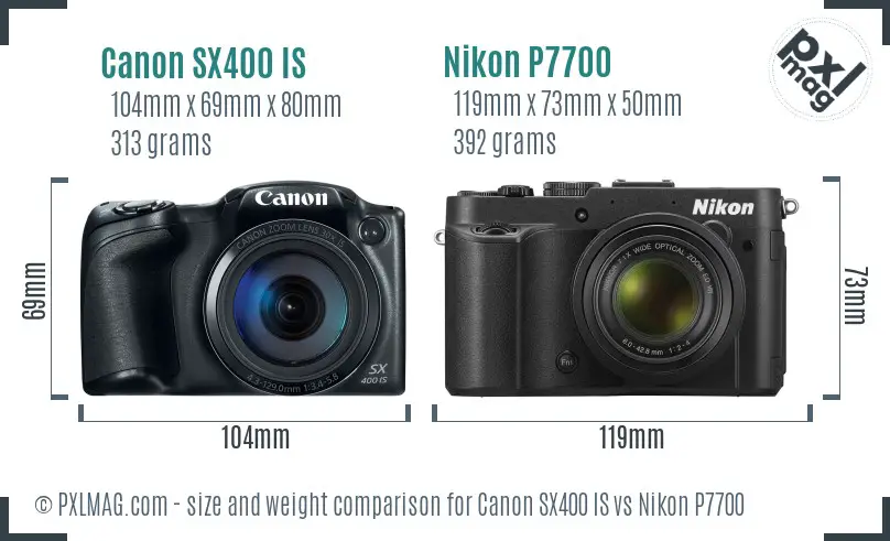 Canon SX400 IS vs Nikon P7700 size comparison