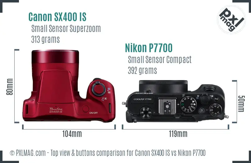 Canon SX400 IS vs Nikon P7700 top view buttons comparison