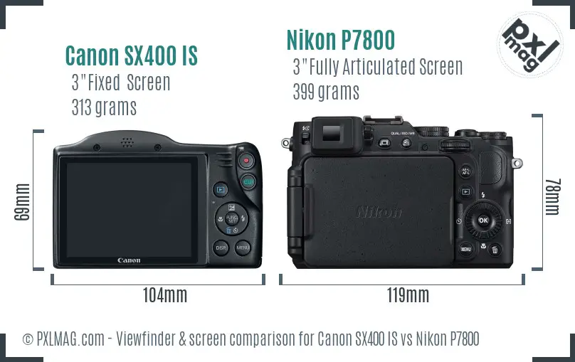 Canon SX400 IS vs Nikon P7800 Screen and Viewfinder comparison