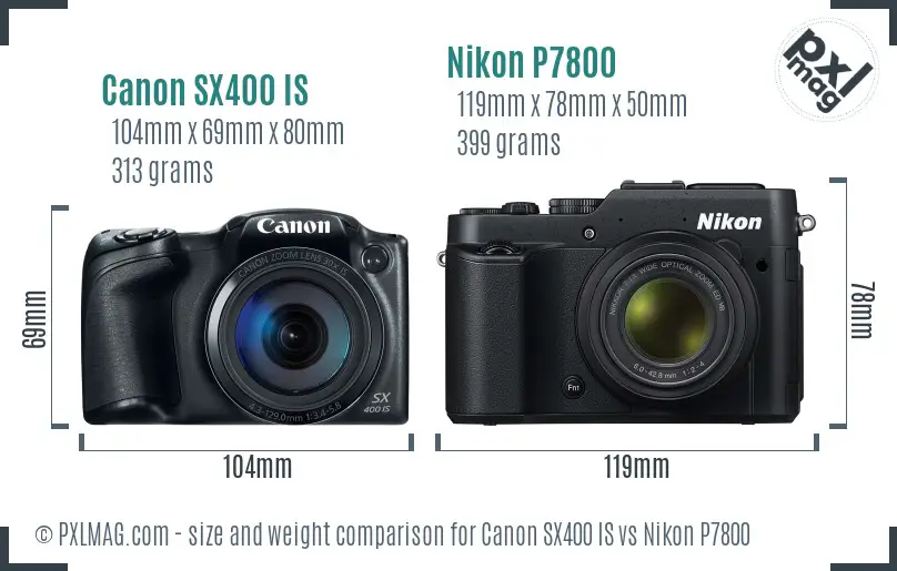 Canon SX400 IS vs Nikon P7800 size comparison