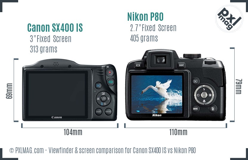 Canon SX400 IS vs Nikon P80 Screen and Viewfinder comparison