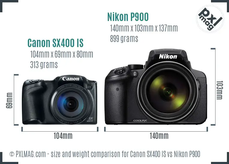 Canon SX400 IS vs Nikon P900 size comparison Canon SX400 IS vs Nikon P900 size comparison
