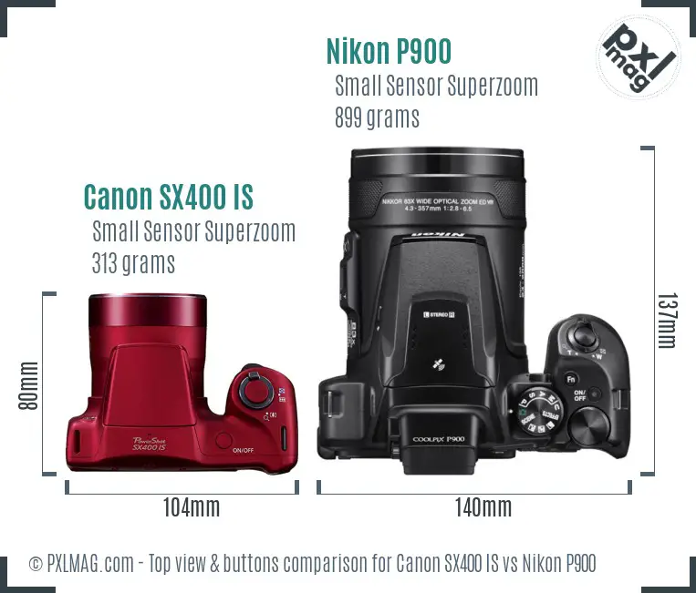 Canon SX400 IS vs Nikon P900 top view buttons comparison Canon SX400 IS vs Nikon P900 top view buttons comparison