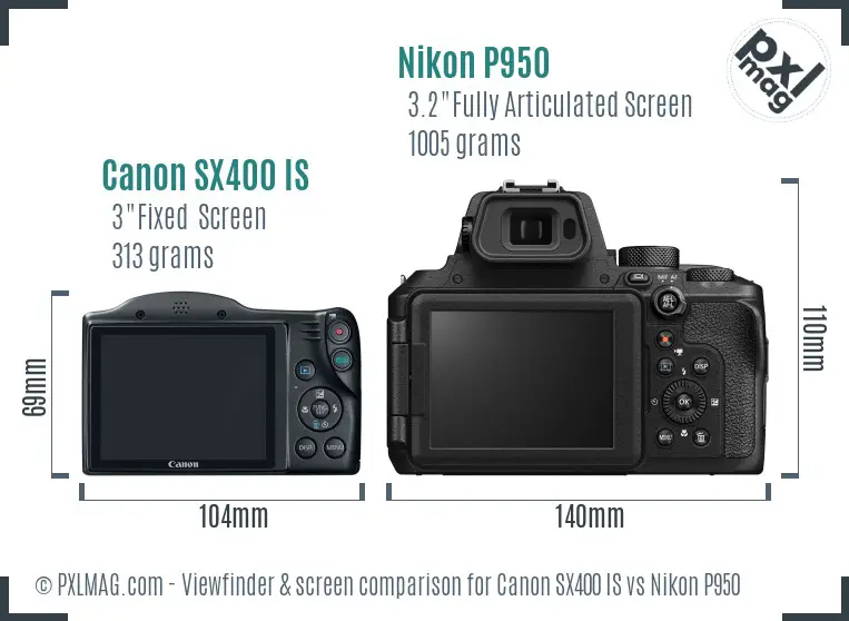 Canon SX400 IS vs Nikon P950 Screen and Viewfinder comparison