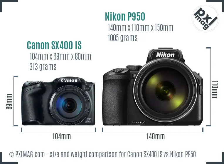 Canon SX400 IS vs Nikon P950 size comparison