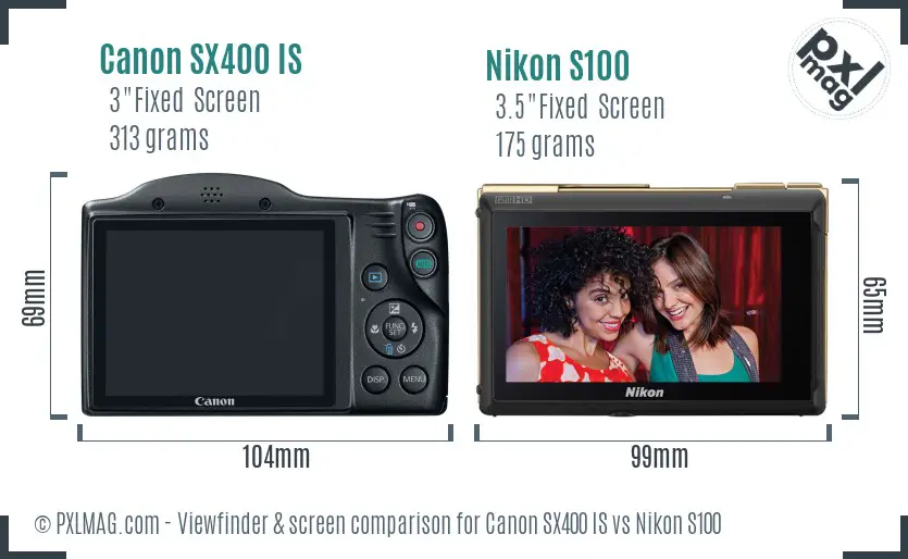 Canon SX400 IS vs Nikon S100 Screen and Viewfinder comparison