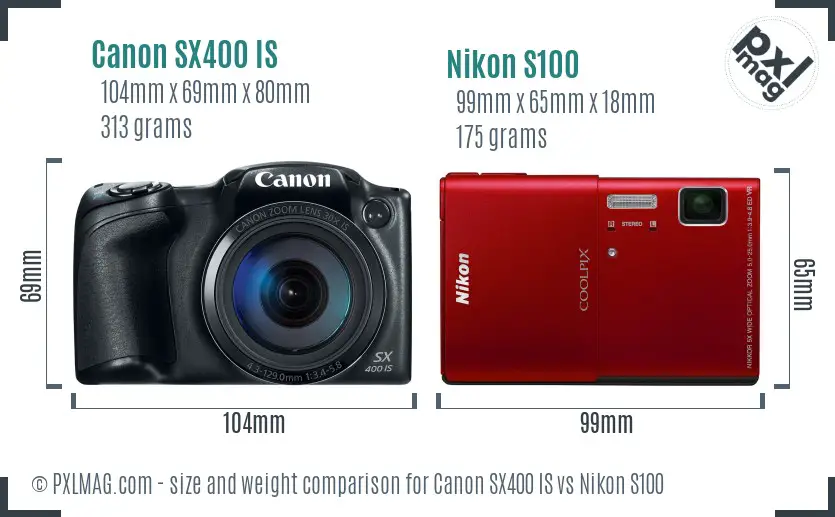 Canon SX400 IS vs Nikon S100 size comparison