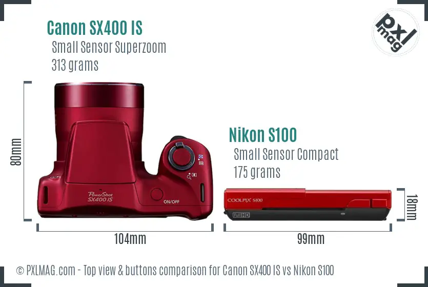 Canon SX400 IS vs Nikon S100 top view buttons comparison