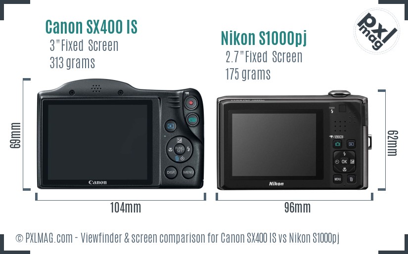 Canon SX400 IS vs Nikon S1000pj Screen and Viewfinder comparison