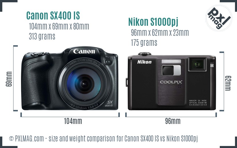Canon SX400 IS vs Nikon S1000pj size comparison