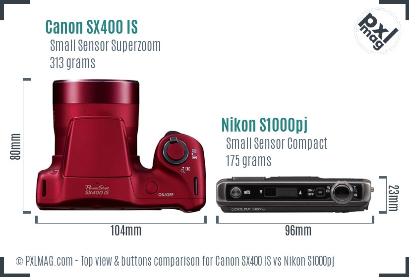 Canon SX400 IS vs Nikon S1000pj top view buttons comparison