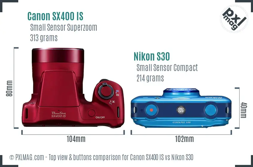 Canon SX400 IS vs Nikon S30 top view buttons comparison Canon SX400 IS vs Nikon S30 top view buttons comparison