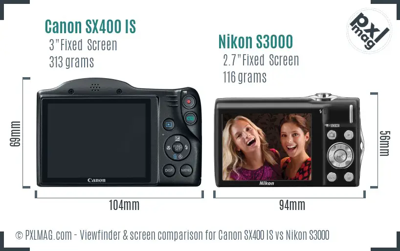 Canon SX400 IS vs Nikon S3000 Screen and Viewfinder comparison