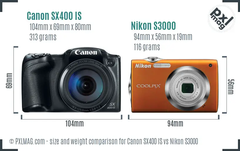 Canon SX400 IS vs Nikon S3000 size comparison