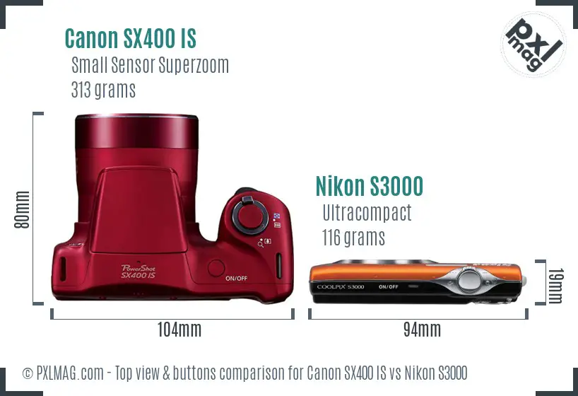 Canon SX400 IS vs Nikon S3000 top view buttons comparison