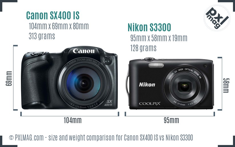 Canon SX400 IS vs Nikon S3300 size comparison Canon SX400 IS vs Nikon S3300 size comparison