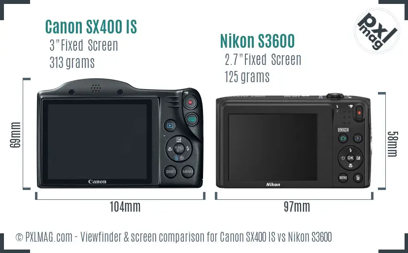 Canon SX400 IS vs Nikon S3600 Screen and Viewfinder comparison