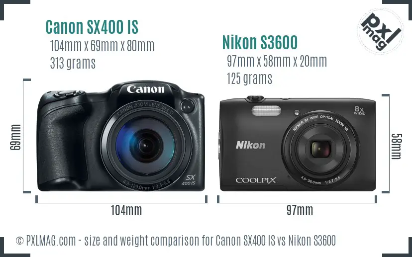 Canon SX400 IS vs Nikon S3600 size comparison