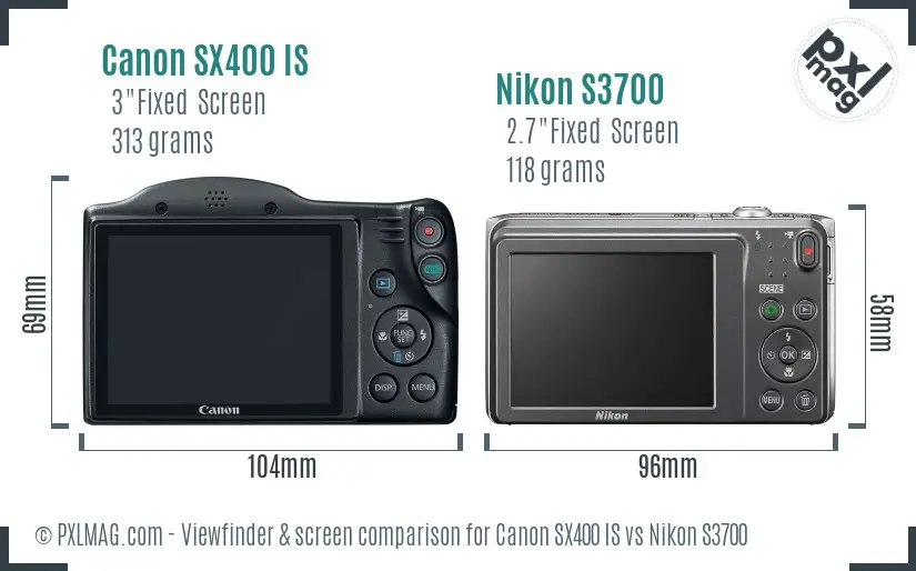 Canon SX400 IS vs Nikon S3700 Screen and Viewfinder comparison
