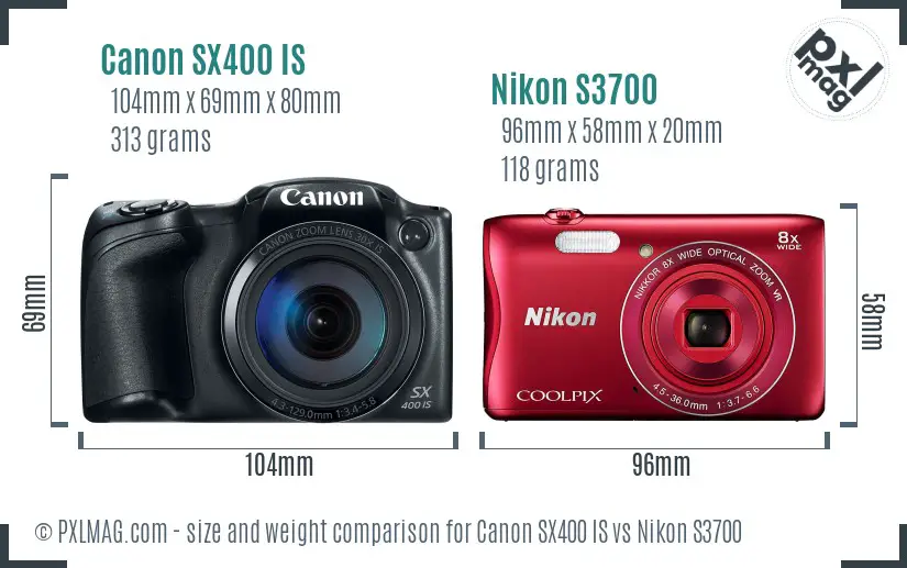 Canon SX400 IS vs Nikon S3700 size comparison